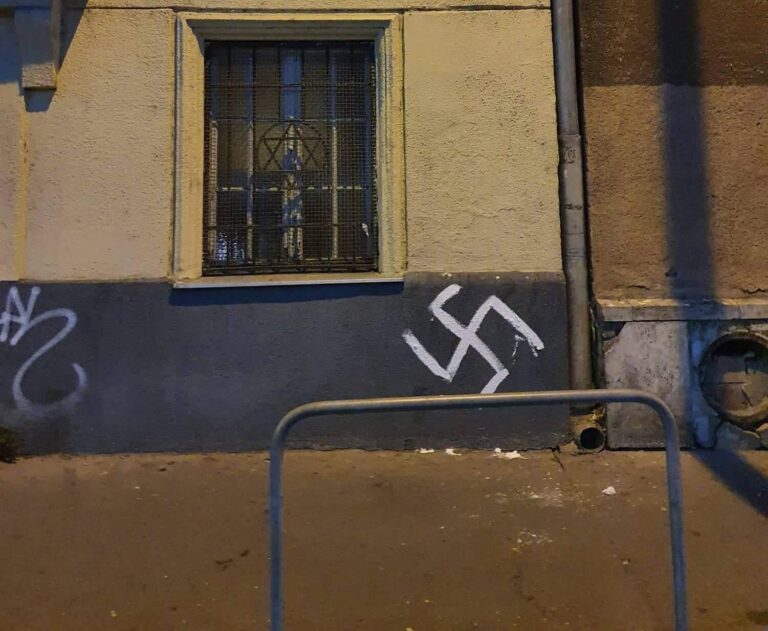 A swastika was painted over the wall of a synagogue in Hungary