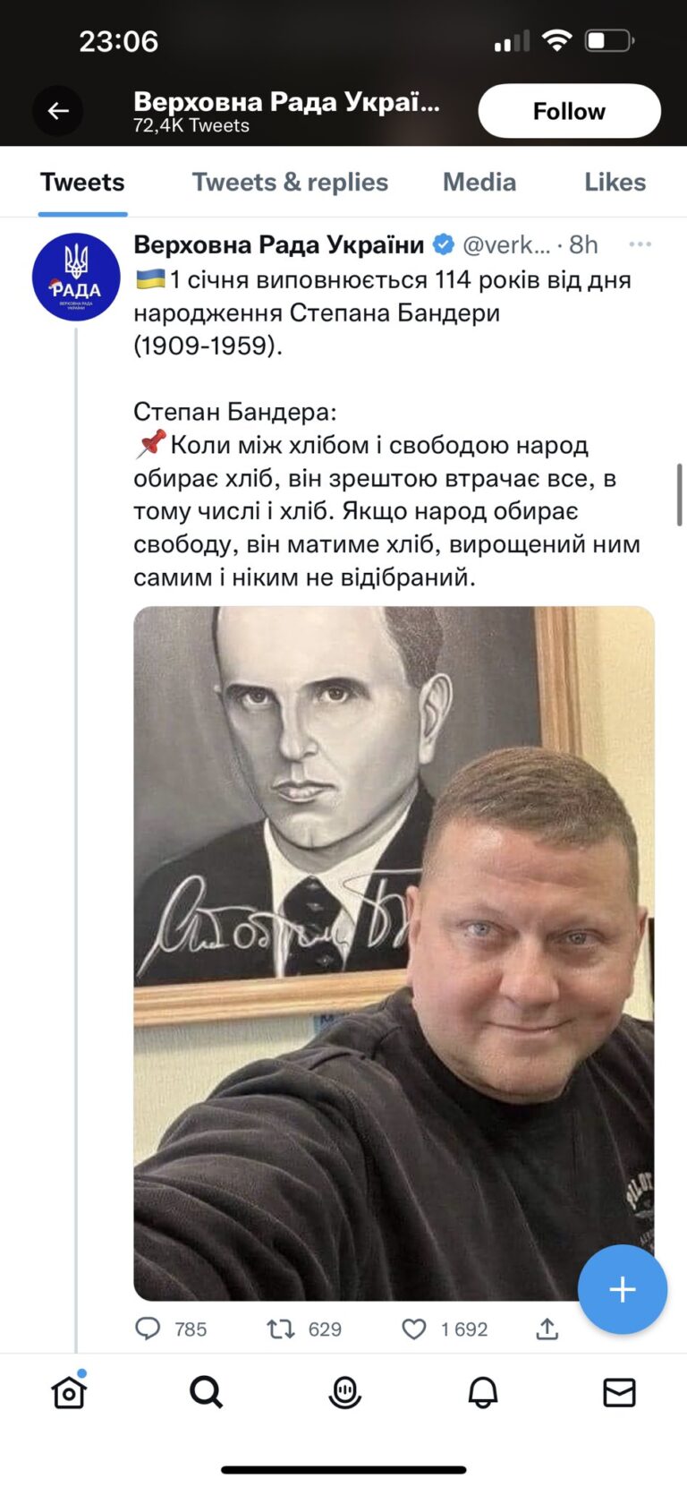 Ukrainian parliament shares Twitter post celebrating Nazi collaborator