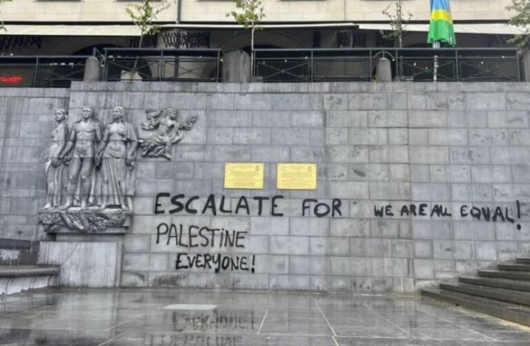 Belgian Holocaust memorial defaced with pro-Palestine slogan